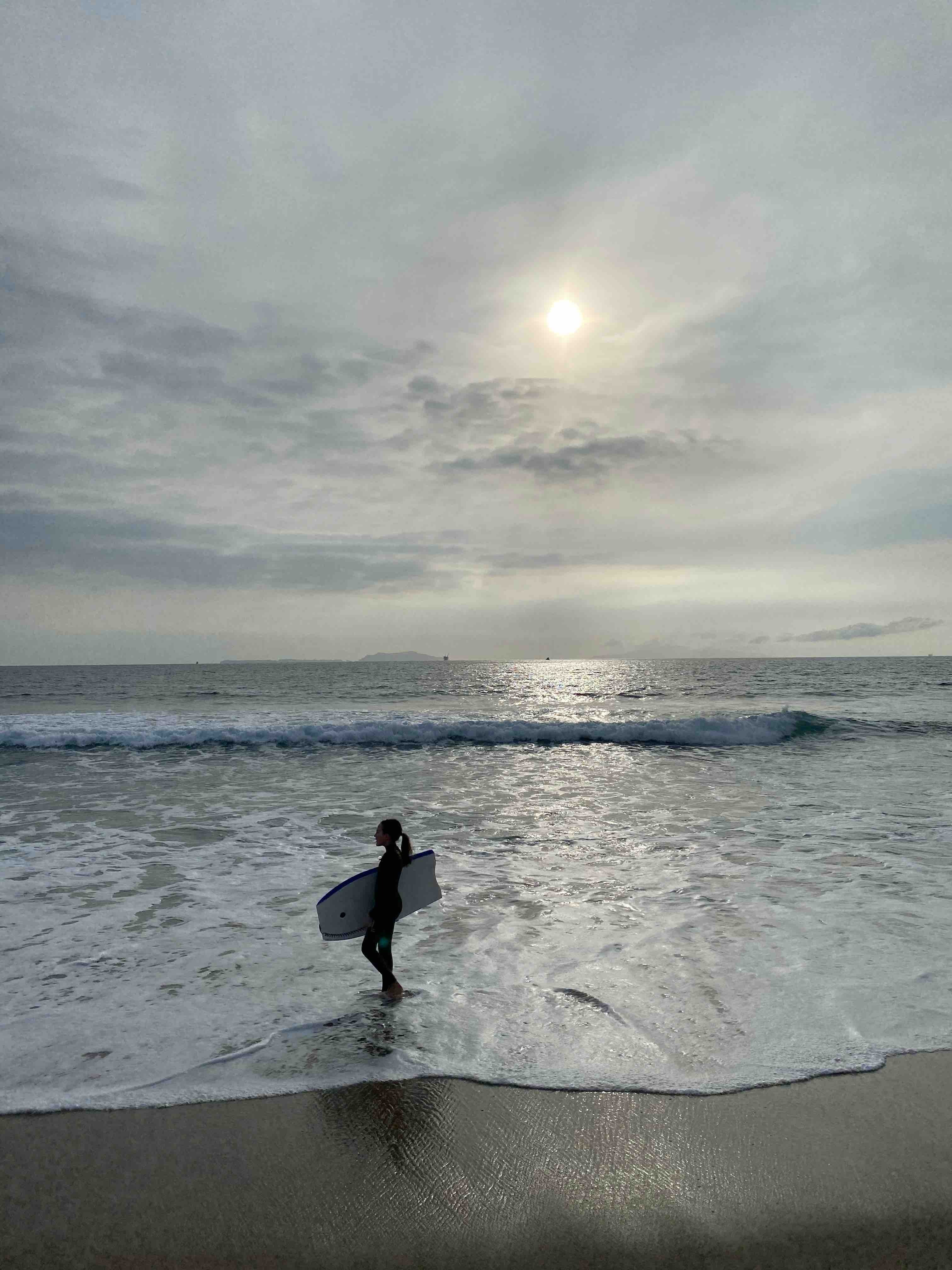 Beach Oxnard sunset boogie board