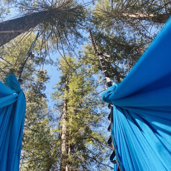 Aerial yoga sky pov